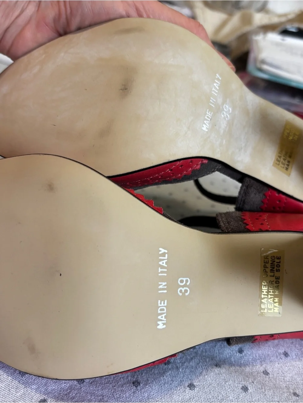 NWOT! Sundance Two-Tone T-Strap Heels in Coral Red and Brown NEW Mary Jane’s